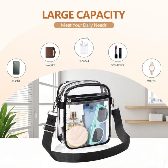 Clear Bag for Stadium Events, Clear Purse with Removable Strap, Messenger Bag fo - Picture 4 of 7